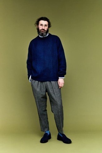 Navy Cable Sweater Outfits For Men After 40: 