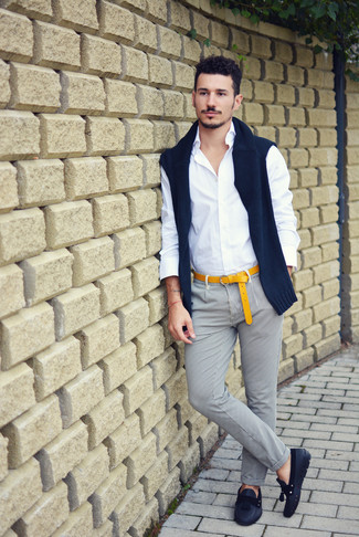 Yellow Leather Belt Outfits For Men: 