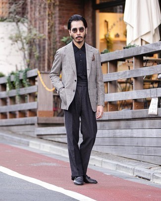 Grey Check Blazer Outfits For Men: 