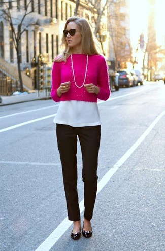 Hot Pink Cropped Sweater Outfits: 