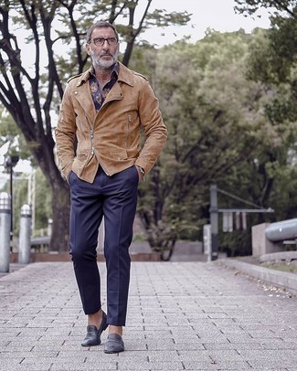 Navy Leather Loafers Outfits For Men After 50: 