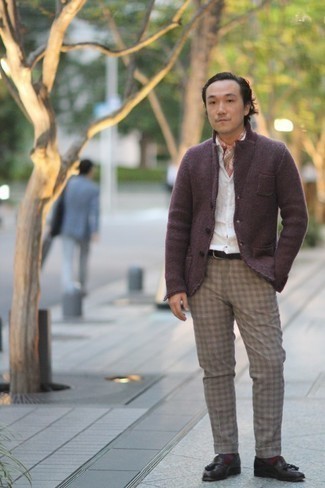 Grey Gingham Dress Pants Outfits For Men: 
