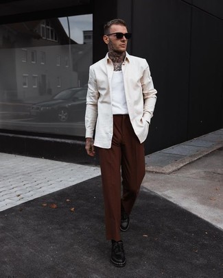 Dark Brown Dress Pants Smart Casual Outfits For Men: 