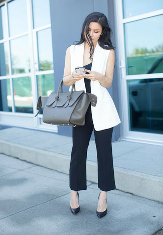 Charcoal Leather Tote Bag Outfits: 