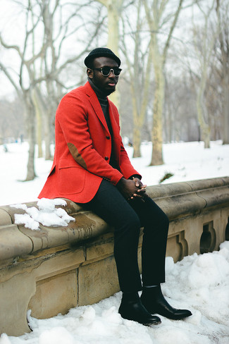 Red Wool Blazer Outfits For Men: 