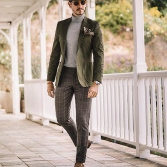 Charcoal Plaid Dress Pants Outfits For Men: 