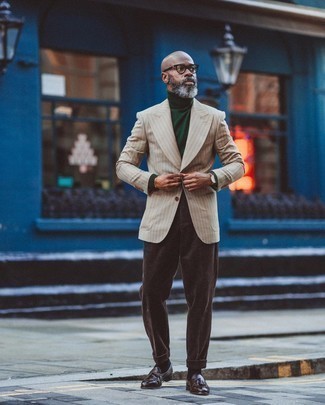 Dark Green Knit Turtleneck Outfits For Men: 