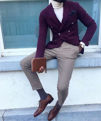 Brown Plaid Dress Pants Outfits For Men: 