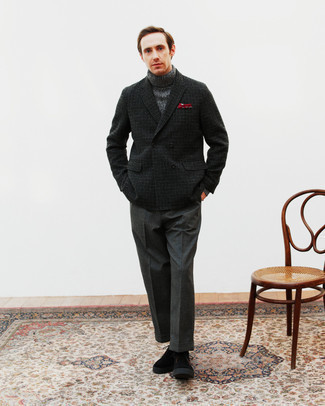 Charcoal Wool Turtleneck Outfits For Men: 
