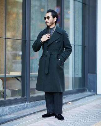 Black Embroidered Velvet Loafers Cold Weather Outfits For Men: 