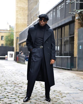 Black Flat Cap Dressy Outfits For Men: 