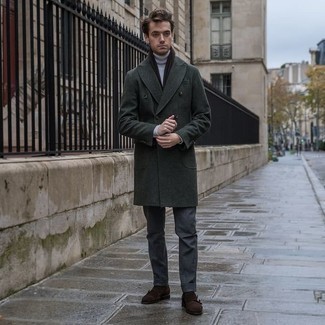 Dark Green Overcoat Fall Outfits: 