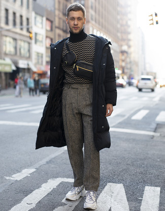 Grey Herringbone Wool Dress Pants Outfits For Men: 