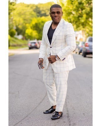 White Check Blazer Outfits For Men: 
