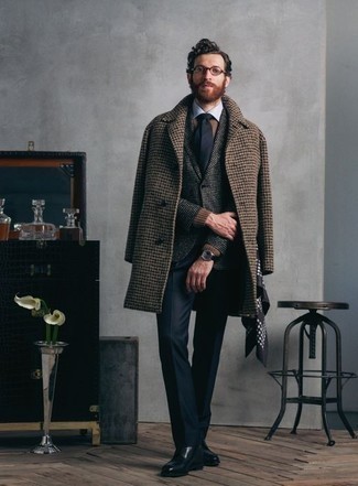 Charcoal Houndstooth Wool Blazer Outfits For Men: 