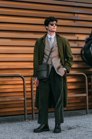 Dark Green Leather Messenger Bag Outfits: 