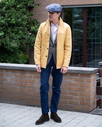 Mustard Shirt Jacket Outfits For Men: 