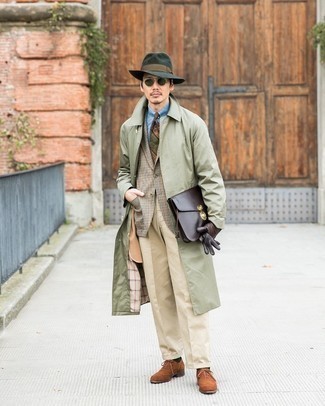 Dark Green Wool Hat Outfits For Men: 