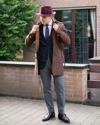 Burgundy Wool Hat Outfits For Men: 