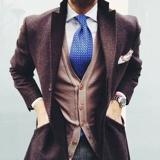 Navy Print Tie Outfits For Men: 