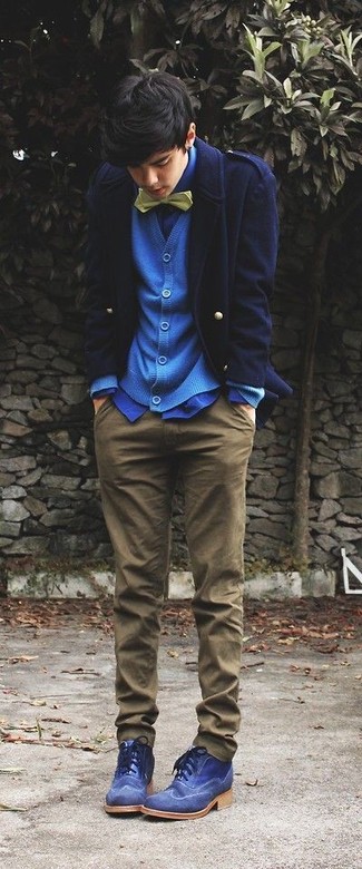 Navy Suede Brogue Boots Outfits: 