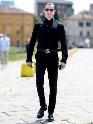 Slim Fit Long Sleeve Smart Shirt In Black