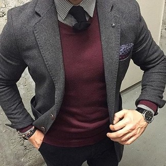 Black Wool Tie Outfits For Men: 