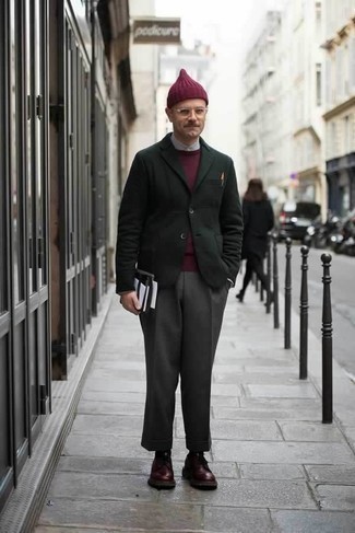 Burgundy Crew-neck Sweater Outfits For Men After 40: 