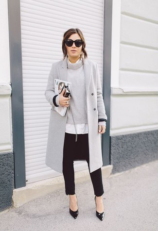 Grey Crew-neck Sweater Dressy Outfits For Women: 