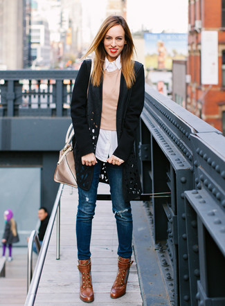 Brown Leather Ankle Boots Outfits: 