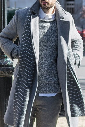 Grey Wool Scarf Outfits For Men: 
