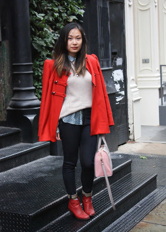Red Pea Coat Outfits For Women: 