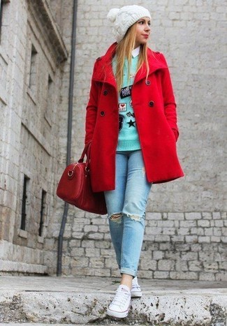 Red Leather Duffle Bag Outfits For Women: 
