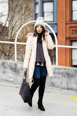 Suede Over The Knee Boots Winter Outfits: 