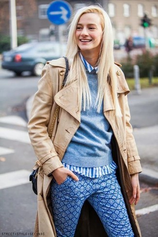 Navy Print Skinny Pants Outfits: 