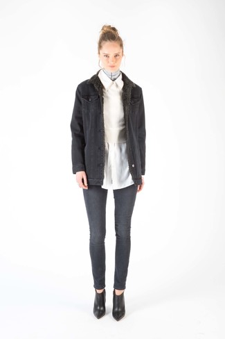 Charcoal Shearling Jacket Outfits For Women: 