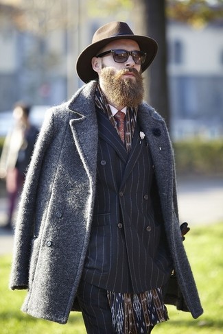 Dark Brown Wool Hat Outfits For Men: 