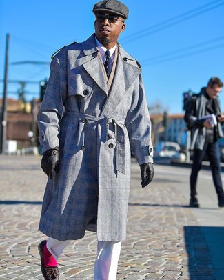 Grey Plaid Trenchcoat Outfits For Men: 