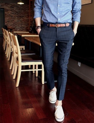 Homme Skinny Suit Pants In Navy Check