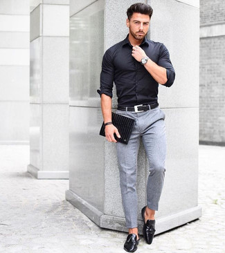 Black Dress Shirt with Grey Wool Dress Pants Summer Outfits For Men (2  ideas & outfits)