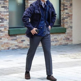 Blue Gilet Outfits For Men: 