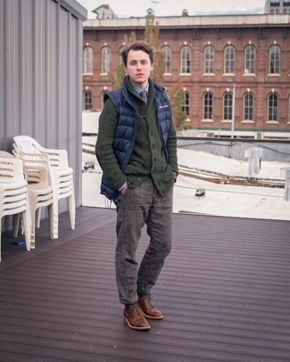 Olive Shawl Cardigan Smart Casual Outfits For Men: 