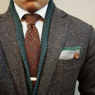 Brown Wool Tie Fall Outfits For Men: 