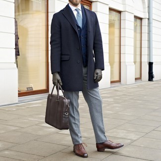 Olive Leather Gloves Outfits For Men: 
