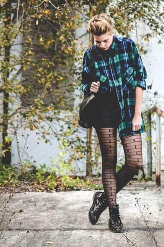 Black Horizontal Striped Tights with Shorts Outfits (2 ideas