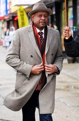 Forest Whitaker wearing Grey Wool Hat, White Dress Shirt, Navy Suit, Grey Overcoat