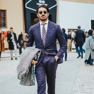 Violet Polka Dot Tie Chill Weather Outfits For Men: 