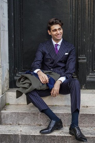 Violet Polka Dot Tie Chill Weather Outfits For Men: 