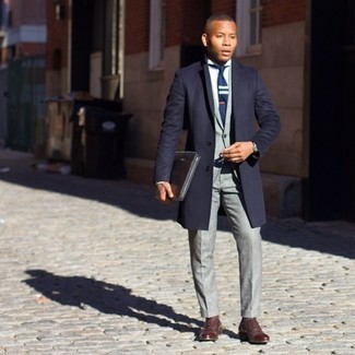 Grey Suit with Brown Oxford Shoes Outfits: 
