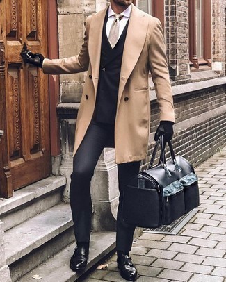 Black Leather Holdall Dressy Outfits For Men: 